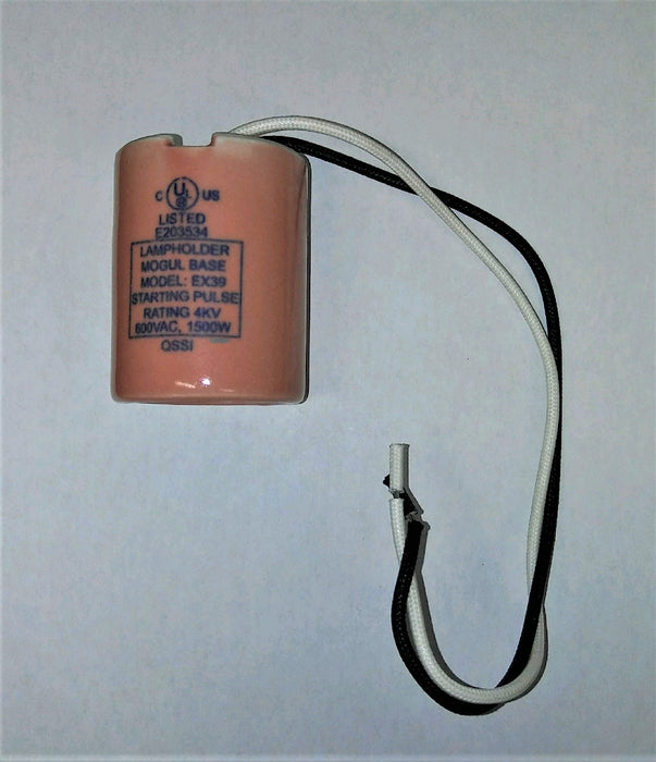 ( QSSI - CPLH30 ) PORCELAIN MOGUL BASE EXTENDED LAMP HOLDER / SOCKET STARTING PULSE RATING OF 4KV - 600V - 1500W WITH 12IN 18AWG LEADS OPEN RATED MOUNTING